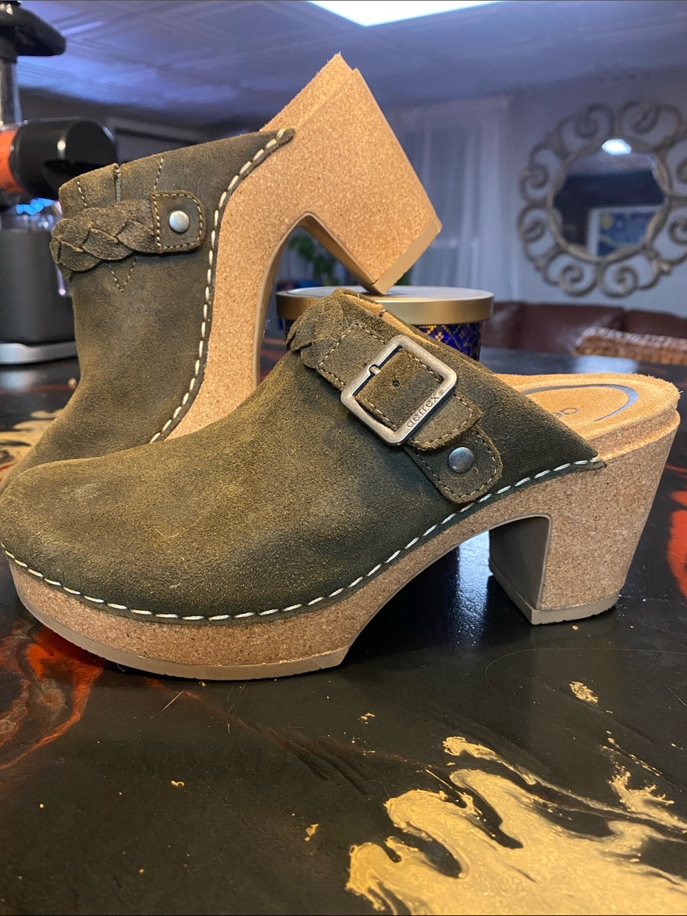 Aetrex Olive Suede Corey Clog